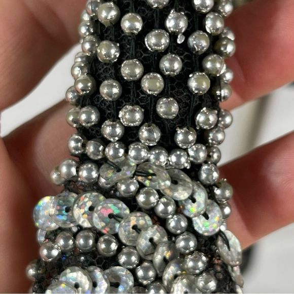 Vintage Silver Beaded Sequin Caplet Shawl Made in India Sparkle Evening … - Picture 10 of 10